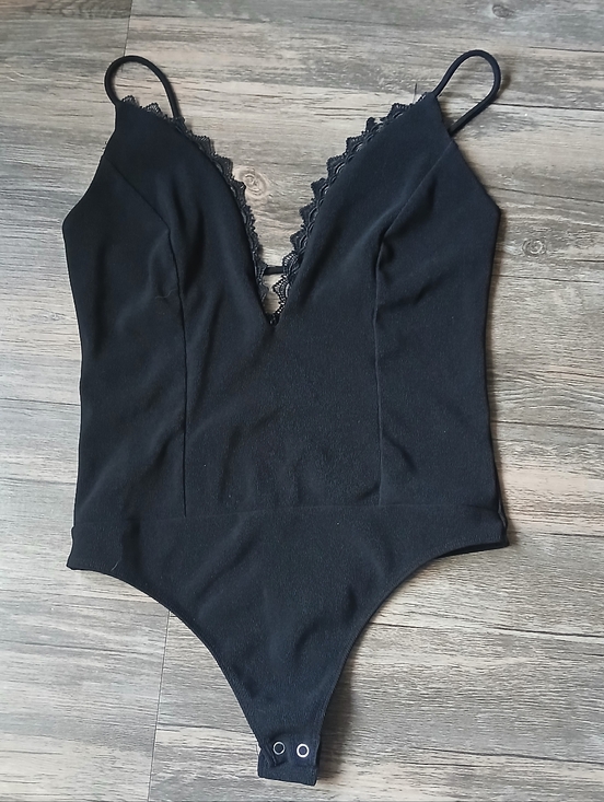 Express Tops - Express Black Lace-Trim Bodysuit Tank Top